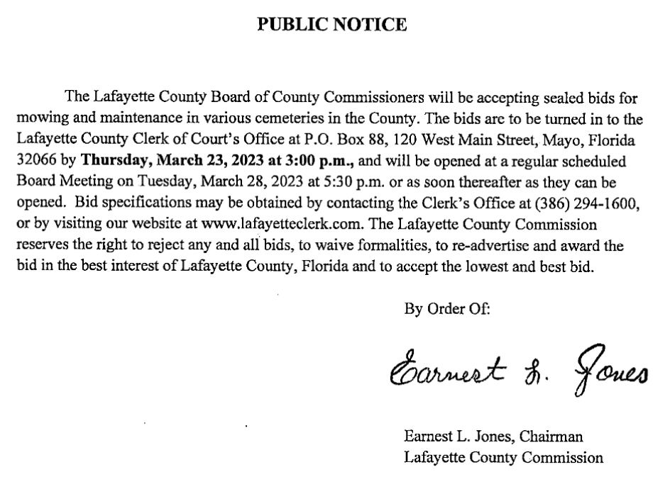 Public Notices Lafayette County Clerk of the Circuit Court Comptroller